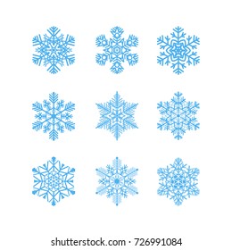 Winter snowflakes vector set, isolated on white background.