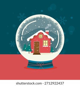  Winter Snowglobe with Cozy Red House 