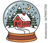 winter snowglobe with tree and snowflakes isolated vector illustration on white background