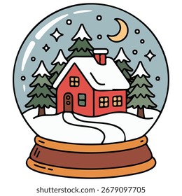 Globo de nieve de invierno con árbol y copos de nieve Ilustración vectorial aislada sobre fondo blanco