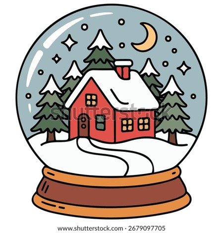 winter snowglobe with tree and snowflakes isolated vector illustration on white background