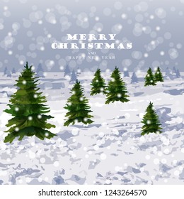 Winter snowing background Vector. Christmas trees and lot of snow. Graphic style illustration