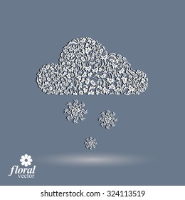 Winter snowing cloud with snowflakes,?? weather forecast simple pictogram. Flowery graphic weather conditions icon, design season image. 