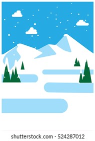 Winter snowing mountains landscape. Snowing background. Vector illustration.