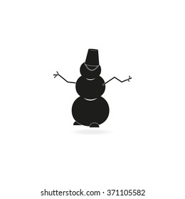 Winter snowman with bucket.