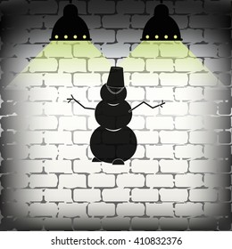Winter snowman with bucket.