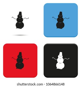 Winter snowman with bucket flat vector icon.