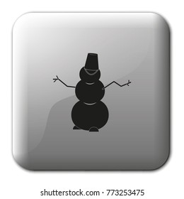 Winter snowman with bucket flat vector icon.