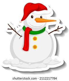 Winter snowman cartoon sticker illustration