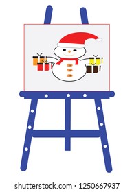 Winter Snowman graphic on easel vector illustration