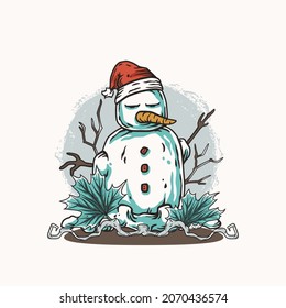 Winterschneemann für Printdesign. Wintereis-Design mit Eis-, Schneeball- und Wintermütze für Sommerferien oder Neujahr