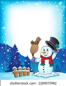 Winter snowman subject frame 1 - eps10 vector illustration.