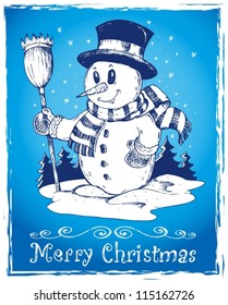 Winter snowman theme drawing 3 - vector illustration.