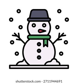 Ilustração de vetor de boneco de neve de inverno, ícone de estilo preenchido