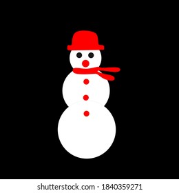 Winter snowman vector illustration isolated on black background.