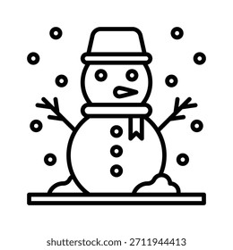 Winter Snowman Vector Illustration, Line Style Icon