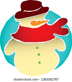 A winter snowman wearing a red scarf for Christmas concept. Hand drawn vector illustration. 