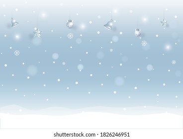 Winter with snowy background with christmas ornaments.
