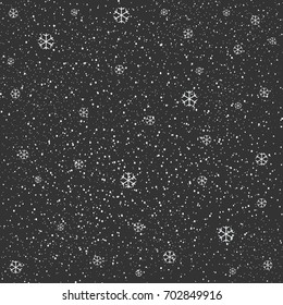 Winter Snowy Background fill with snow and snowflakes, dark night background. Winter, Merry Christmas collection. Falling Snow