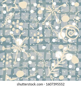 Winter Snowy Background filled with doodles. Winter, Merry Christmas collection.