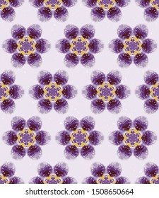 Winter snowy daisy tie dye flower stripe background. Seamless pattern wax print bleached resist background. Purple lilac dip dyed batik textile. Variegated textured floral trendy fashion all over.