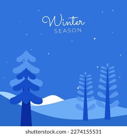 Winter snowy day art background, beautiful snow scene with fir trees simple design 