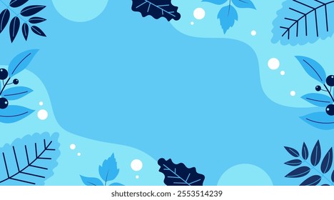 Winter snowy frosty background with decorative floral elements and organic shapes. Vector illustration.
