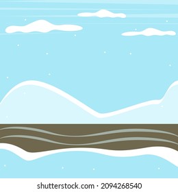 Winter snowy hills, landscape. Vector illustration.