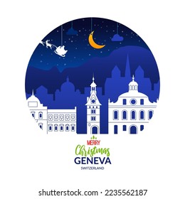 Winter snowy label with Christmas holiday Geneva city, Switzerland