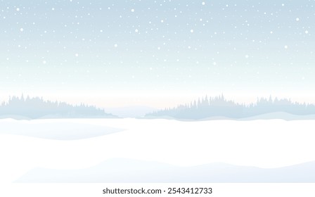 Winter snowy landscape. Christmas background.  Winter nature holiday snowfall  snowdrifts skyline view.