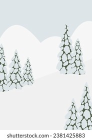 Winter snowy landscape clipart, scene background vector illustration, forest scenery wall art print, mountain village printable poster, winter season digital download card, house flat style images.
