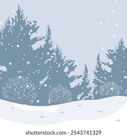 Winter snowy landscape, flat vector.