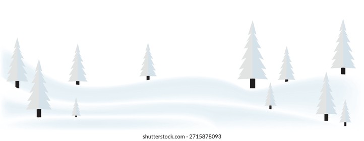 Vetor de terreno de paisagem nevada de inverno, colinas minimalistas e fundo de abetos para animação e recursos gráficos
