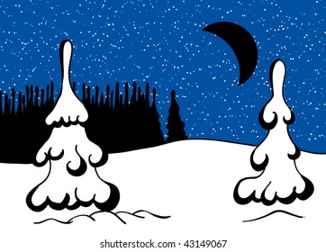 Winter snowy landscape at night.