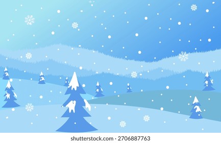 Winter Schneebedeckte Landschaft mit Pinien und fallenden Schneeflocken