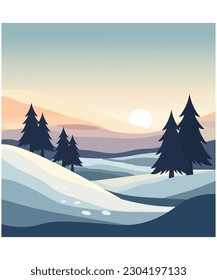 Winter snowy landscape scenery vector illustration 

