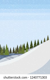 Winter snowy mountain hill fir tree forest landscape background vertical flat