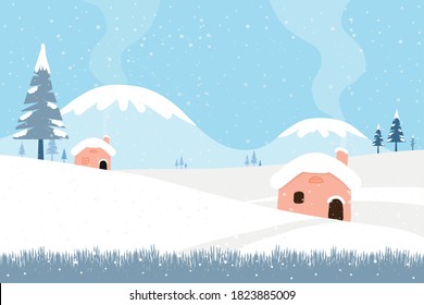 Winter snowy mountain landscape background.
