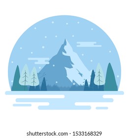 Winter snowy mountain landscape with pines