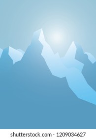 Winter snowy mountains abstract vector landscape. High peaks with snow summits. Symbol of wilderness, extreme sports, adventure and active lifestyle. Eps10 vector illustration.