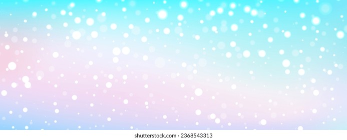 Winter snowy pastel wallpaper. Pink soft pastel gradient background with snowflakes. Cold and vivid vector illustration