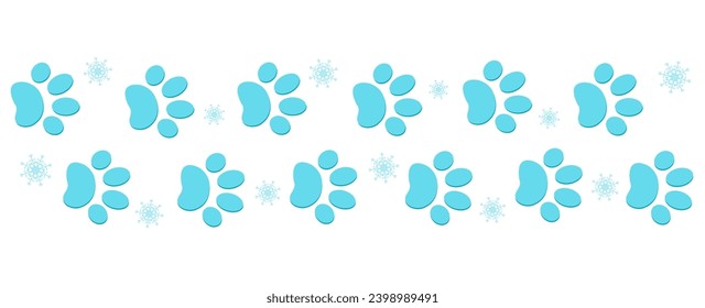 Winter snowy paw prints dog footpath banner divider border