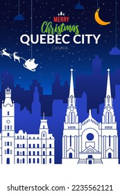 Winter snowy poster with Christmas holiday Quebec city, Canada