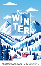 Winter Snowy Rocky Alps mountain landscape Christmas Holiday Events Travel Christmas Holiday calendar title page brochure snow Hotel sports ski air voyage cover modern poster design vector template