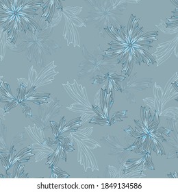 Winter schneefreier Hintergrund, Textur von blauen Schneeflocken. Frost, Blindheit. Vektorgrafik für Ihr Design