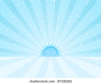 Winter snowy sunrise landscape background.