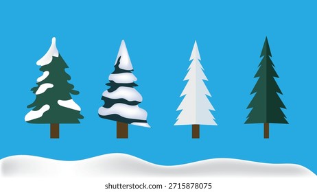 Coleção de árvores nevadas de inverno, conjunto de vetor de pinheiro e abeto plano para animação e recursos de design gráfico