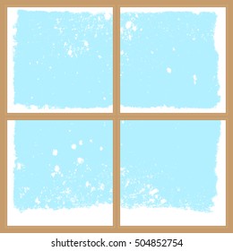 Winter Snowy Window, Christmas Or New Year Background With Four Parts For Your Text, Vector Illustration