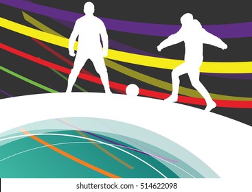 Winter soccer men football players active sport silhouettes vector abstract background illustration