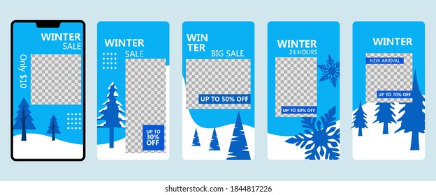 Medios sociales de invierno Ilustración de diseño plana. Un conjunto de banderas para historias sobre diseño de moda en medios sociales, banners de color fluido y diseño de fondo vectorial eps 10.
